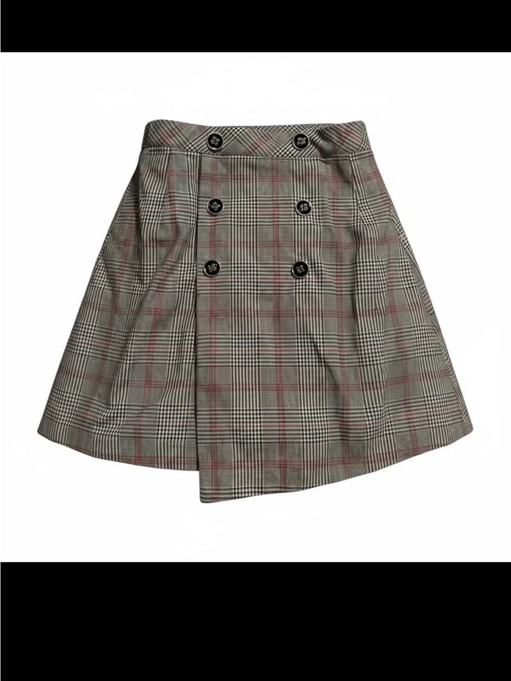Women's Mittoshop Plaid Pleated Mini Skirt with Button Detail Size Medium